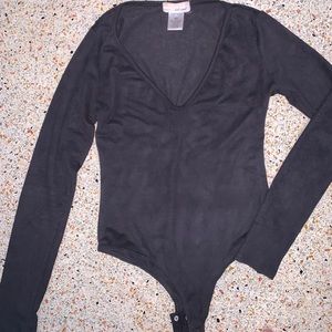 Wet Seal suede black long sleeve bodysuit